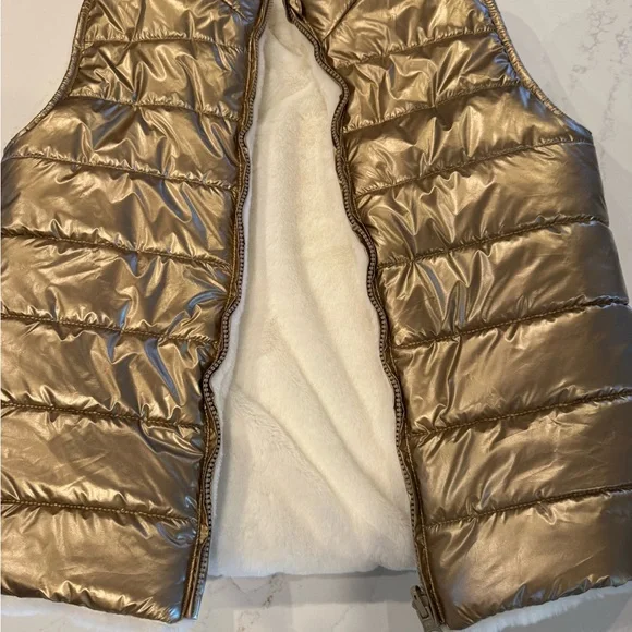 Gold Plush Reversible Puffer Vest. Never worn. - Picture 2 of 5